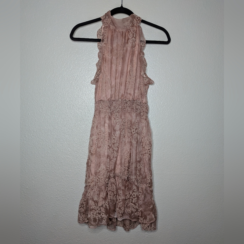 Chelsea & Violet Dusty Pink Floral Velvet Burnout Coquette Fairy Halter Dress S - Picture 9 of 9